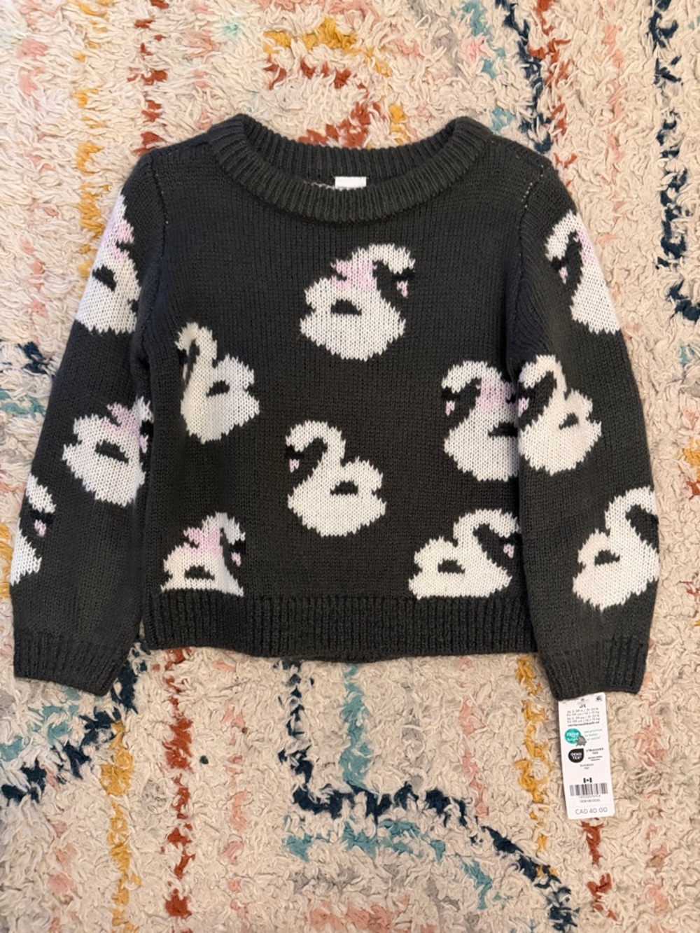 ✨3/$45✨Carter's Black Sweater with White Swan Pattern and Pink Accents